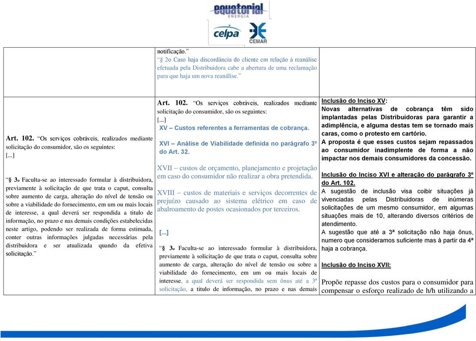 ..] 3o Faculta-se ao interessado formular à distribuidora, previamente à solicitação de que trata o caput, consulta sobre aumento de carga, alteração do nível de tensão ou sobre a viabilidade do