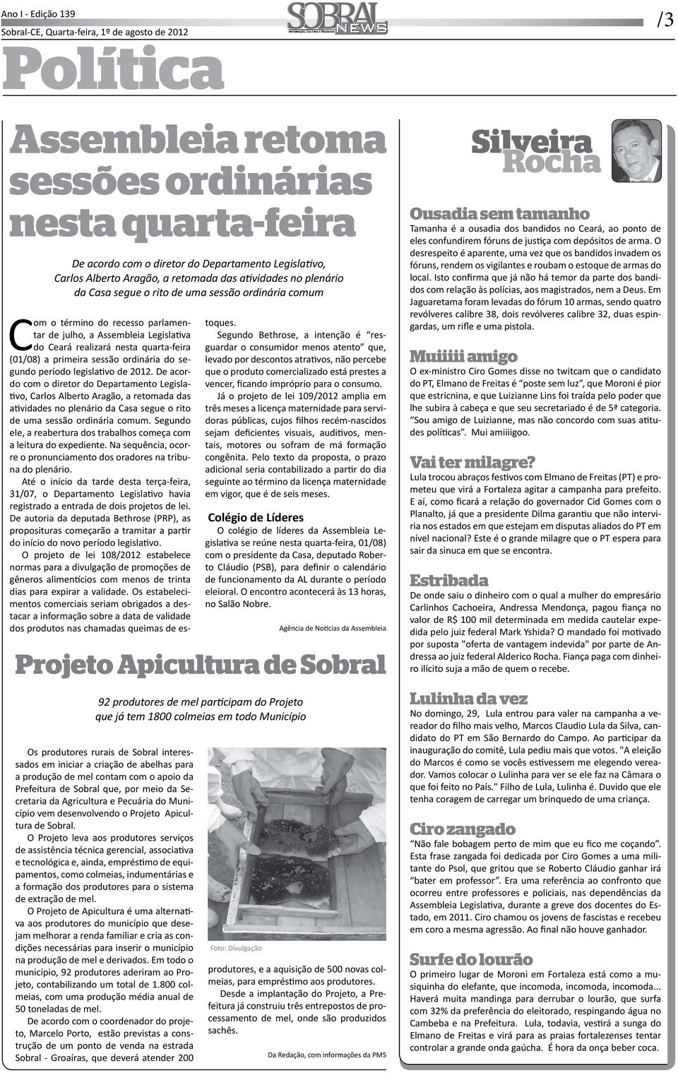 primeira sessão ordinária do segundo período legisla vo de 2012.