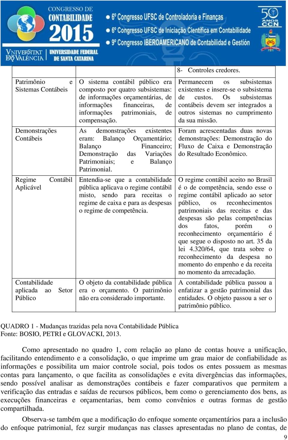 As demonstrações existentes eram: Balanço Orçamentário; Balanço Financeiro; Demonstração das Variações Patrimoniais; e Balanço Patrimonial.