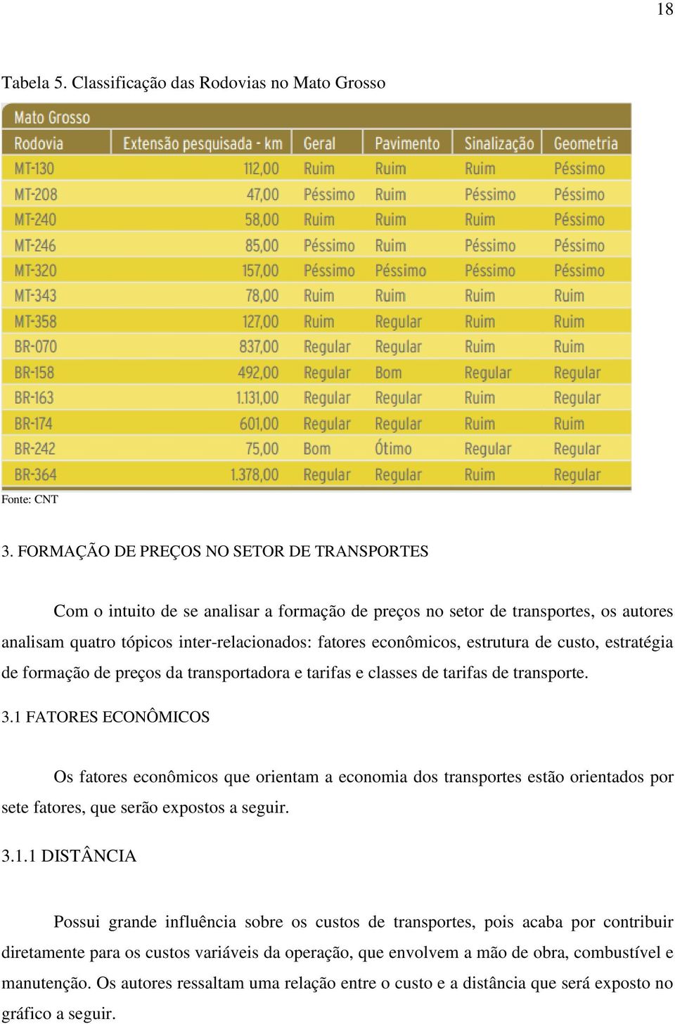 estrutura de custo, estratégia de formação de preços da transportadora e tarifas e classes de tarifas de transporte. 3.