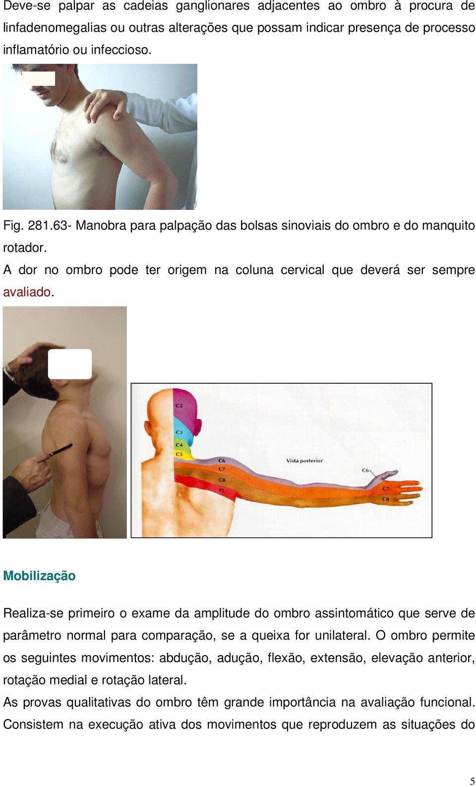 Mobilização Realiza-se primeiro o exame da amplitude do ombro assintomático que serve de parâmetro normal para comparação, se a queixa for unilateral.