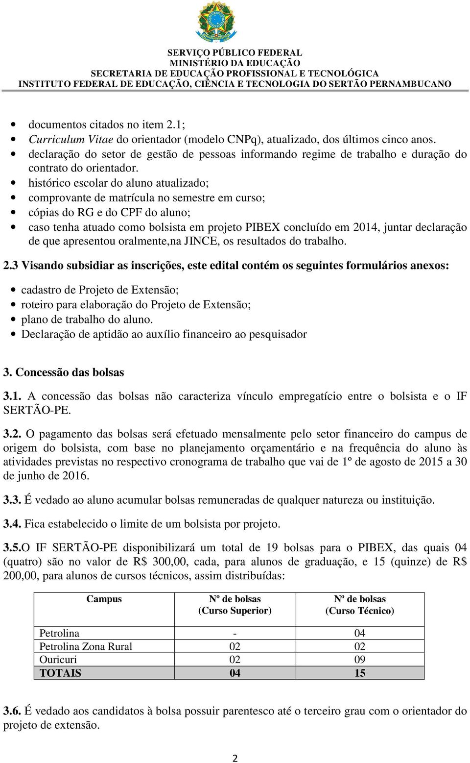 histórico escolar do aluno atualizado; comprovante de matrícula no semestre em curso; cópias do RG e do CPF do aluno; caso tenha atuado como bolsista em projeto PIBEX concluído em 2014, juntar