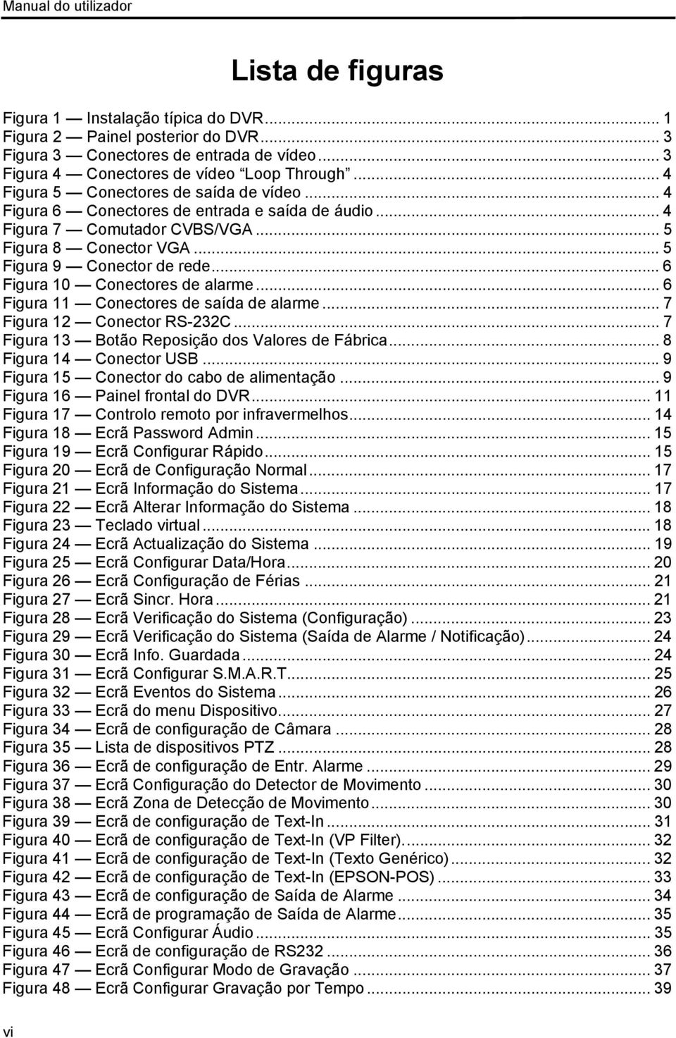 .. 6 Figura 10 Conectores de alarme... 6 Figura 11 Conectores de saída de alarme... 7 Figura 12 Conector RS-232C... 7 Figura 13 Botão Reposição dos Valores de Fábrica... 8 Figura 14 Conector USB.