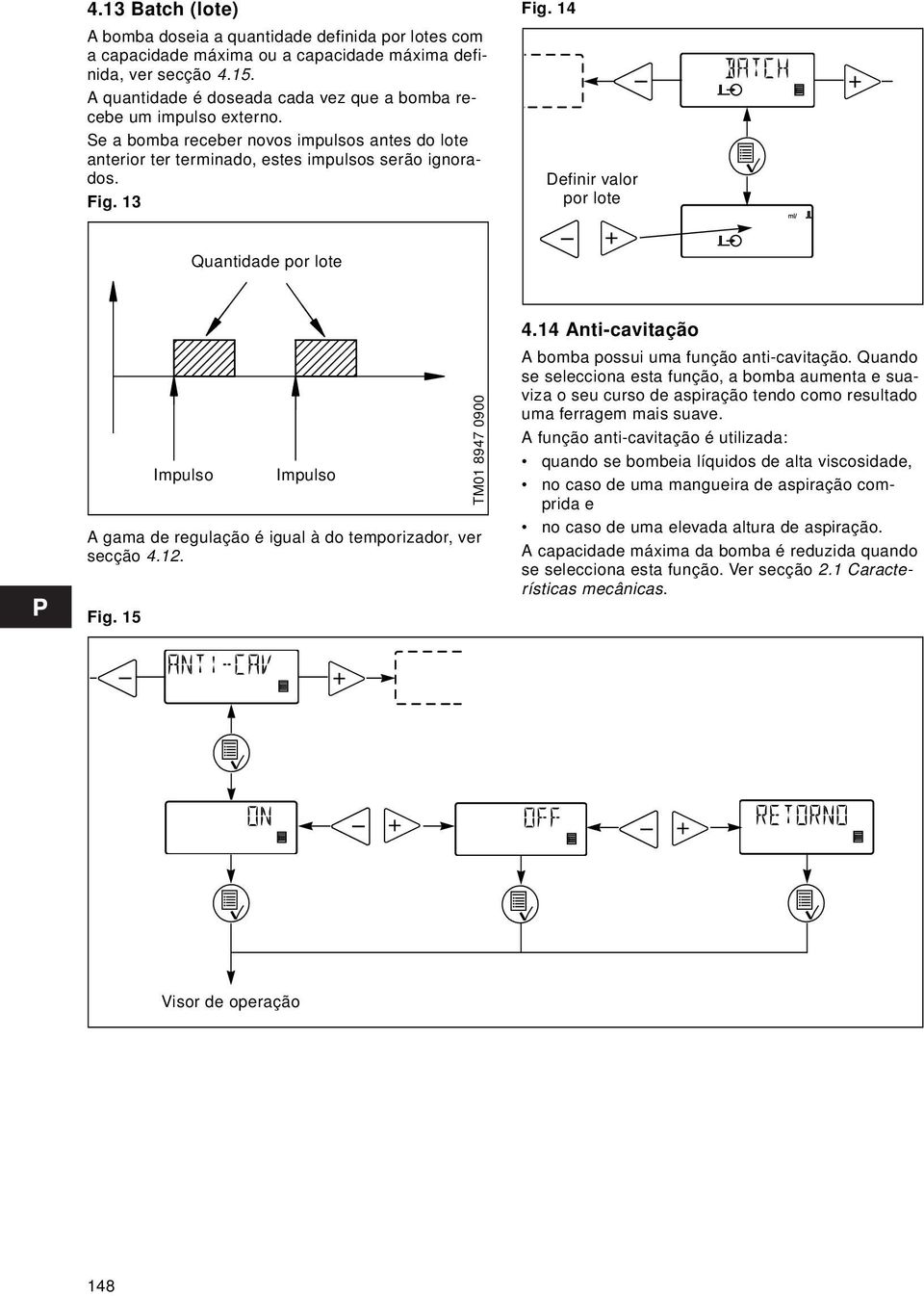 14 Definir valor por lote Quantidade por lote A gama de regulação é igual à do temporizador, ver secção 4.12. Fig. 15 Impulso Impulso TM01 8947 0900 4.