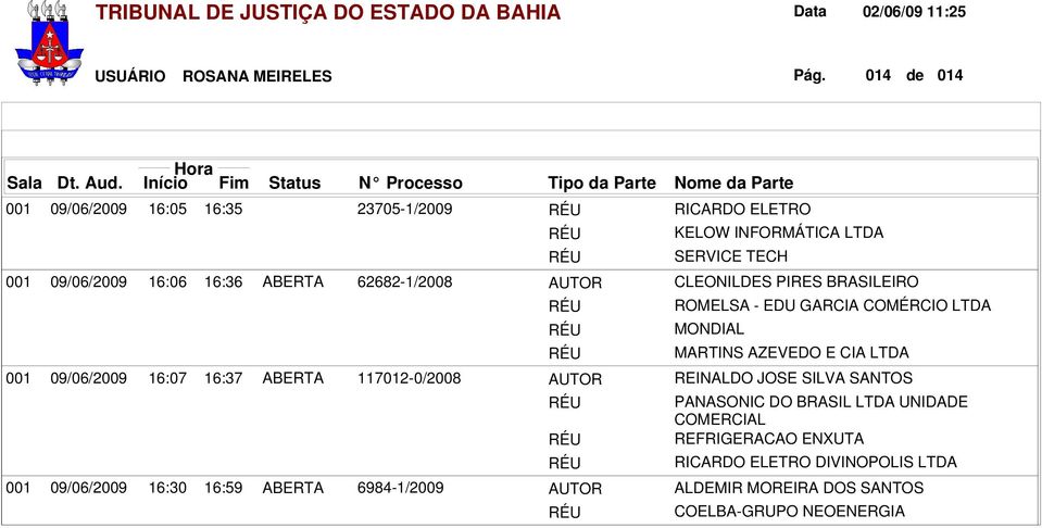 GARCIA COMÉRCIO LTDA MONDIAL MARTINS AZEVEDO E CIA LTDA REINALDO JOSE SILVA SANTOS PANASONIC DO BRASIL LTDA