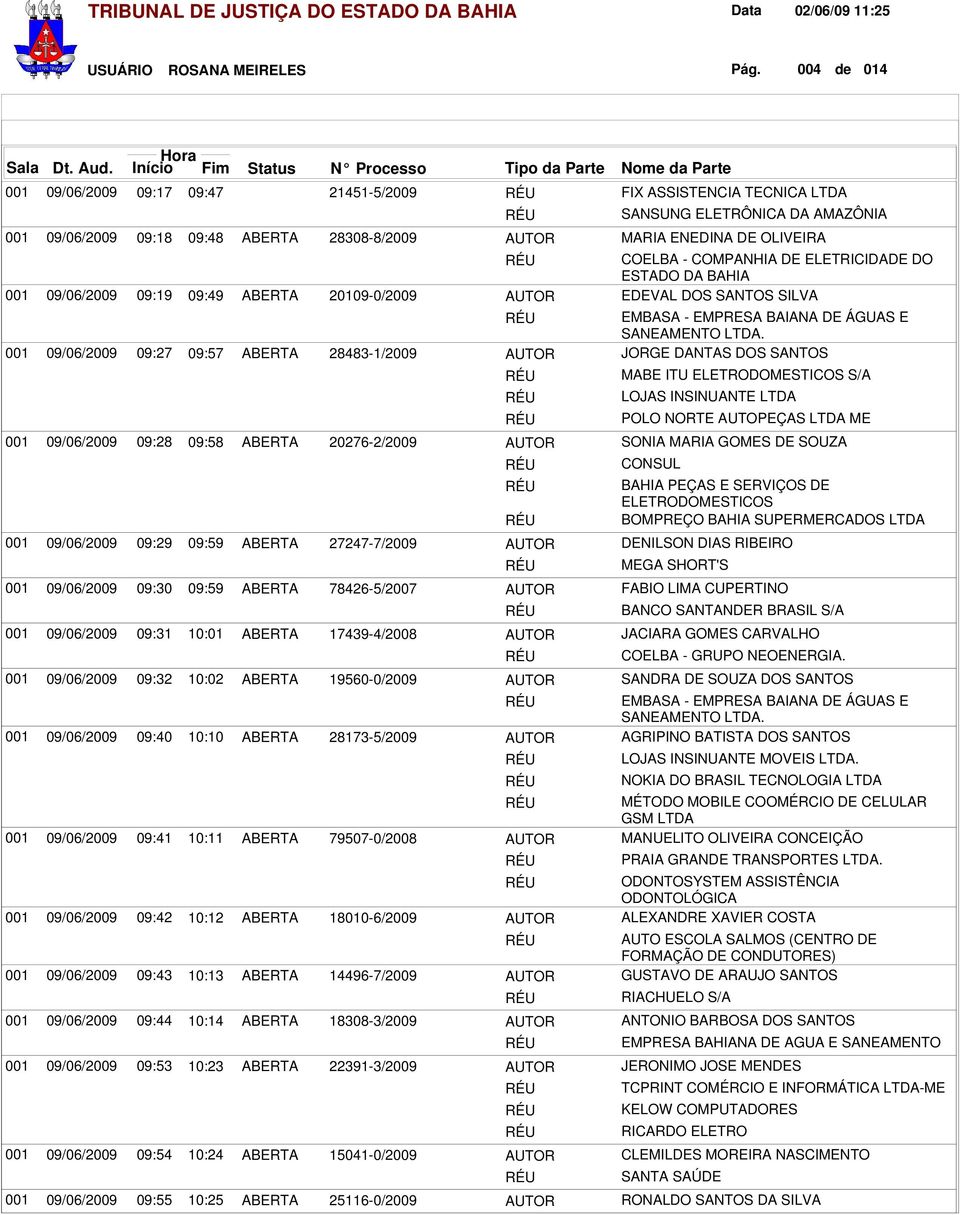 18308-3/2009 22391-3/2009 15041-0/2009 25116-0/2009 FIX ASSISTENCIA TECNICA LTDA SANSUNG ELETRÔNICA DA AMAZÔNIA MARIA ENEDINA DE OLIVEIRA COELBA - COMPANHIA DE ELETRICIDADE DO ESTADO DA BAHIA EDEVAL