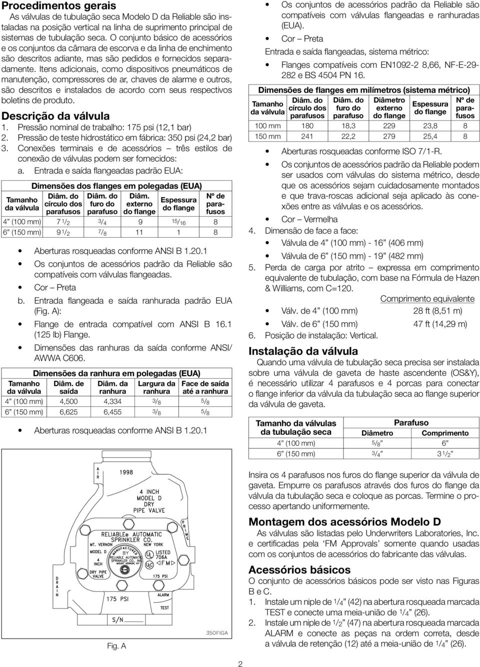 Itens adicionais, como dispositivos pneumáticos de manutenção, compressores de ar, chaves de alarme e outros, são descritos e instalados de acordo com seus respectivos boletins de produto.