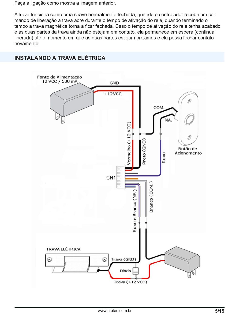 de ativação do relé, quando terminado o tempo a trava magnética torna a ficar fechada.