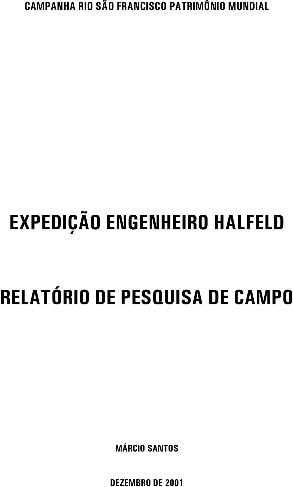 ENGENHEIRO HALFELD RELATÓRIO DE