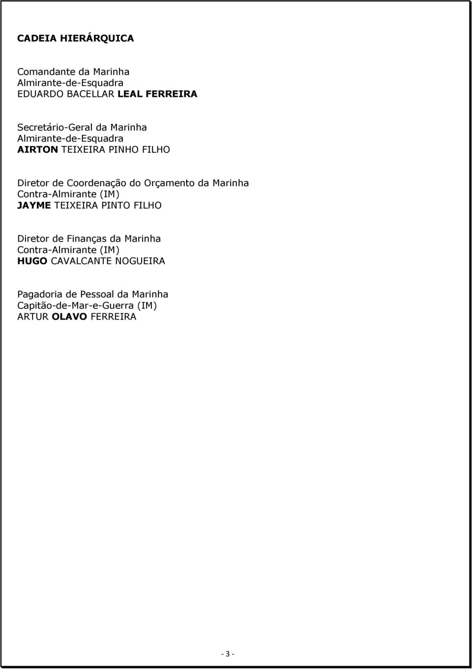 Orçamento da Marinha Contra-Almirante (IM) JAYME TEIXEIRA PINTO FILHO Diretor de Finanças da Marinha