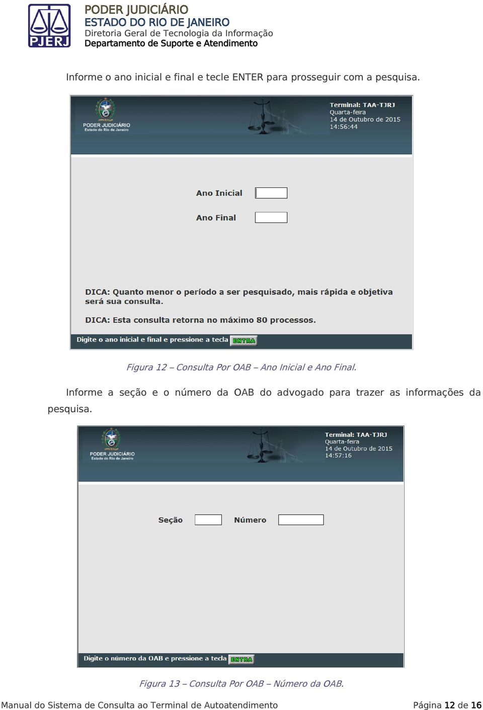 Informe a seção e o número da OAB do advogado para trazer as informações da