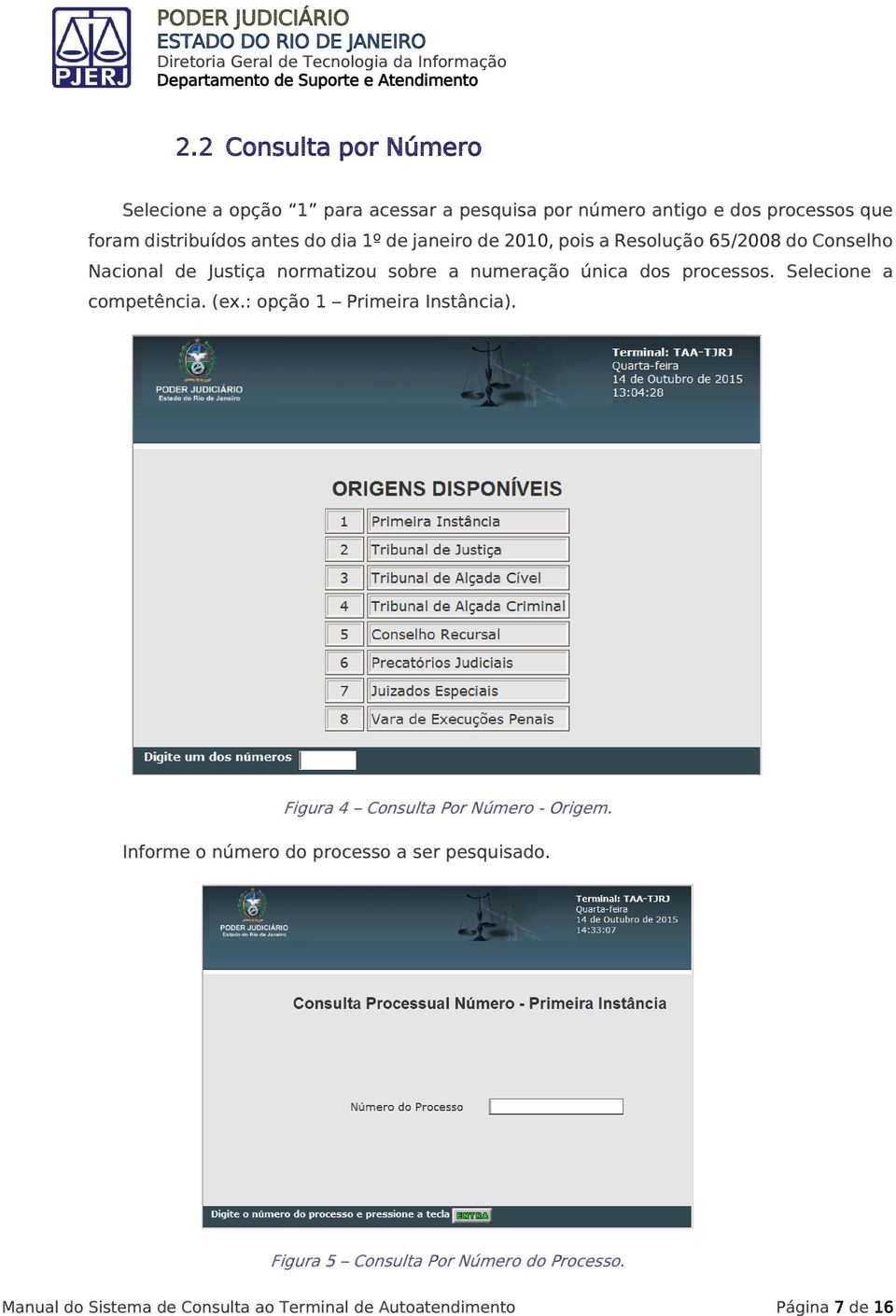 processos. Selecione a competência. (ex.: opção 1 Primeira Instância). Figura 4 Consulta Por Número - Origem.