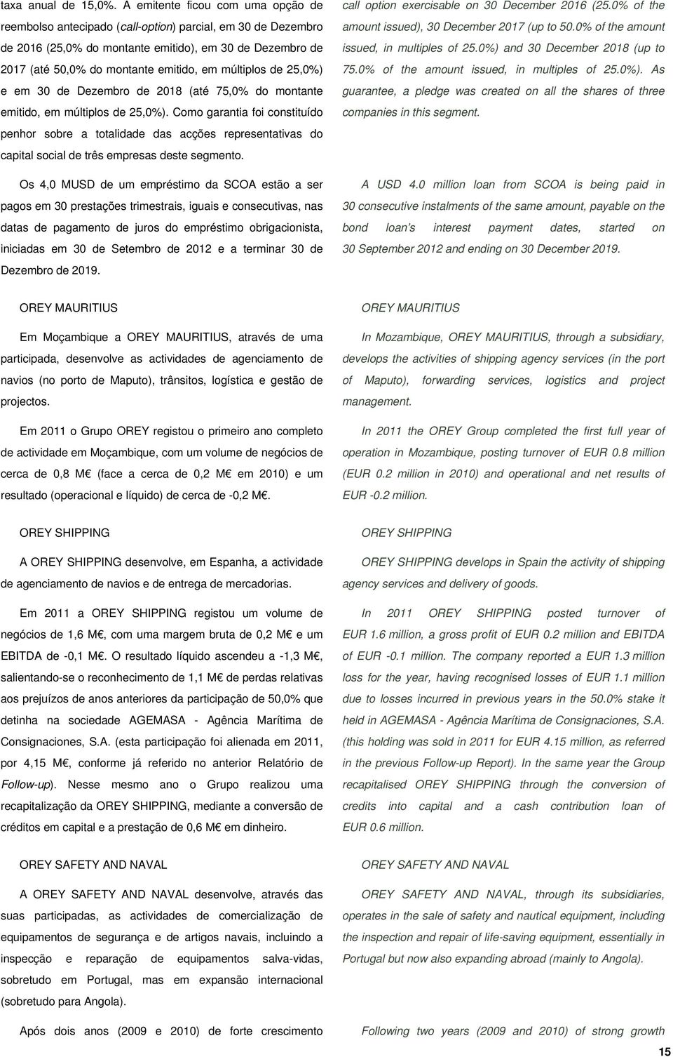 múltiplos de 25,0%) e em 30 de Dezembro de 2018 (até 75,0% do montante emitido, em múltiplos de 25,0%).