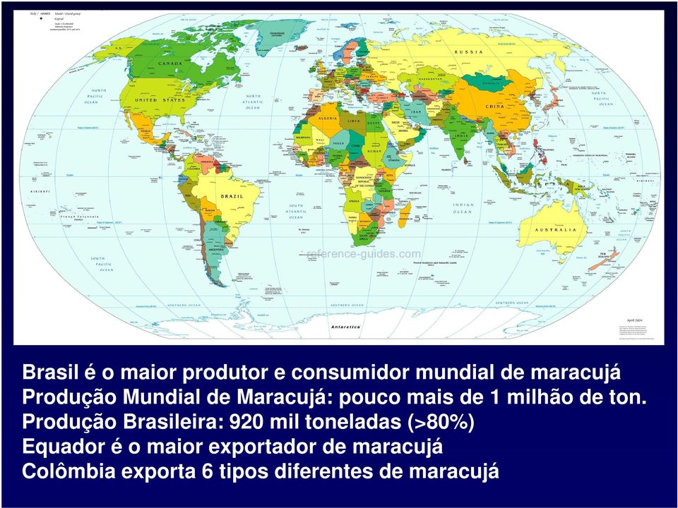 Produção Brasileira: 920 mil toneladas (>80%) Equador é o maior