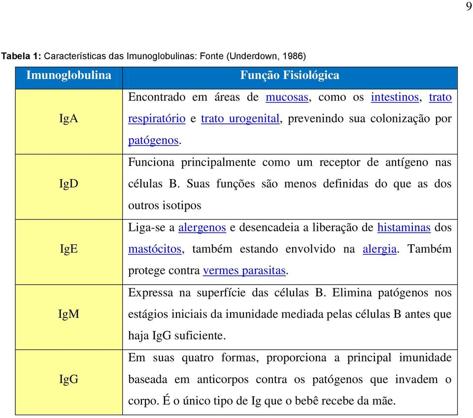 Suas funções são menos definidas do que as dos outros isotipos Liga-se a alergenos e desencadeia a liberação de histaminas dos IgE mastócitos, também estando envolvido na alergia.