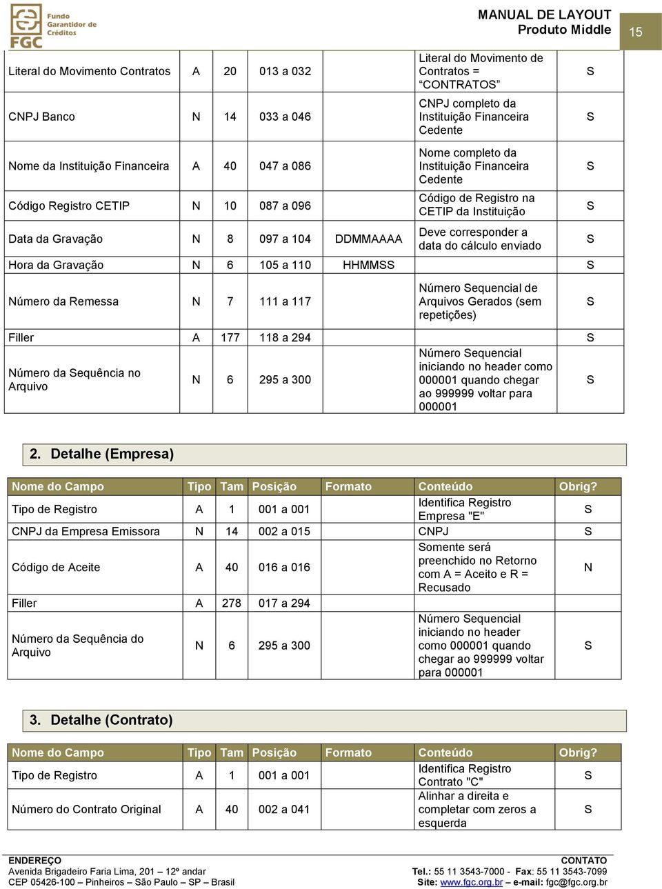 Cedente Deve corresponder a data do cálculo enviado Hora da Gravação N 6 105 a 110 HHMM Número da Remessa N 7 111 a 117 Número equencial de s Gerados (sem repetições) Filler A 177 118 a 294 Número