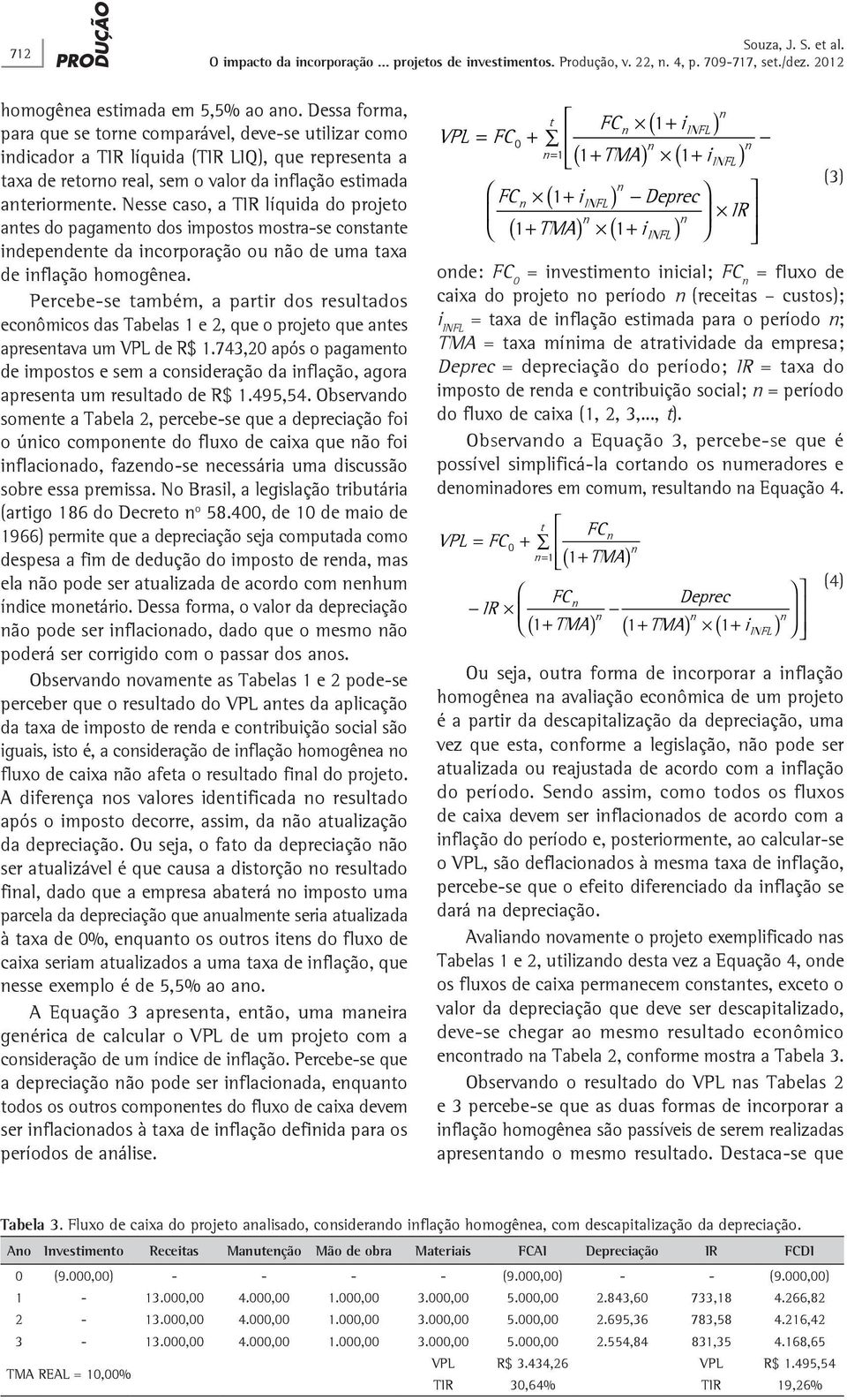 Nesse caso, a TIR líquida do projeto ates do pagameto dos impostos mostra-se costate idepedete da icorporação ou ão de uma taxa de iflação homogêea.