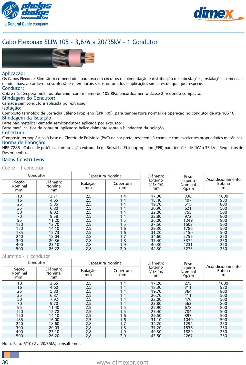 Blindage do : Caada seicondutora aplicada por extrusão. : Coposto terofixo de Borracha Etileno Propileno (EPR 5), para teperatura noral de operação no condutor de até 5º C.