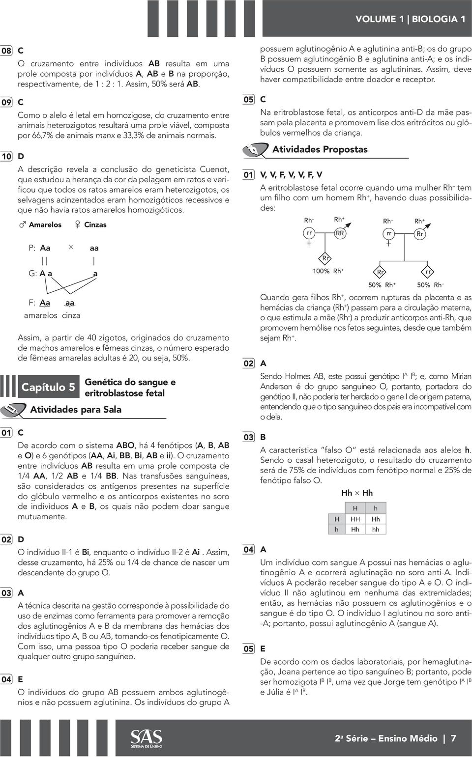 A descrição revela a conclusão do geneticista Cuenot, que estudou a herança da cor da pelagem em ratos e verificou que todos os ratos amarelos eram heterozigotos, os selvagens acinzentados eram