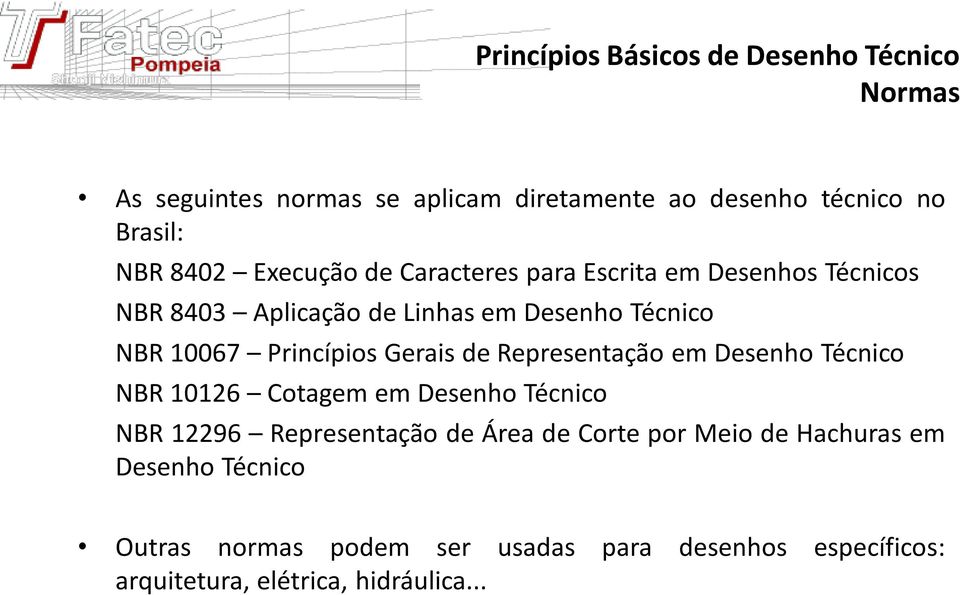 Representação em Desenho Técnico NBR 10126 Cotagem em Desenho Técnico NBR 12296 Representação de Área de Corte por