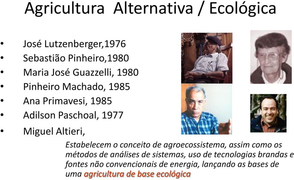 Estabelecem o conceito de agroecossistema, assim como os métodos de análises de sistemas, uso de