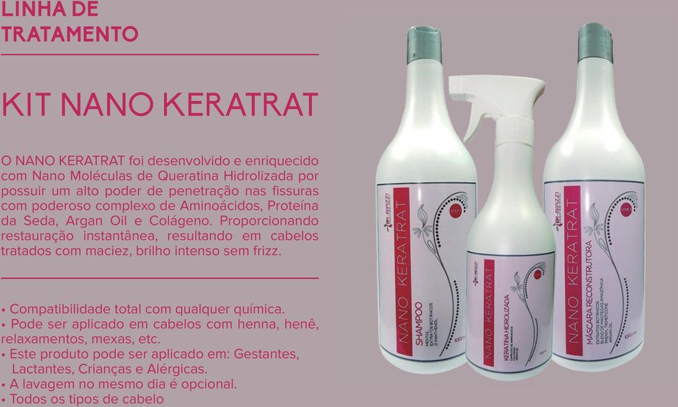 Proporcionando restauração instantânea, resultando em cabelos tratados com maciez, brilho intenso sem frizz. Compatibilidade total com qualquer química.