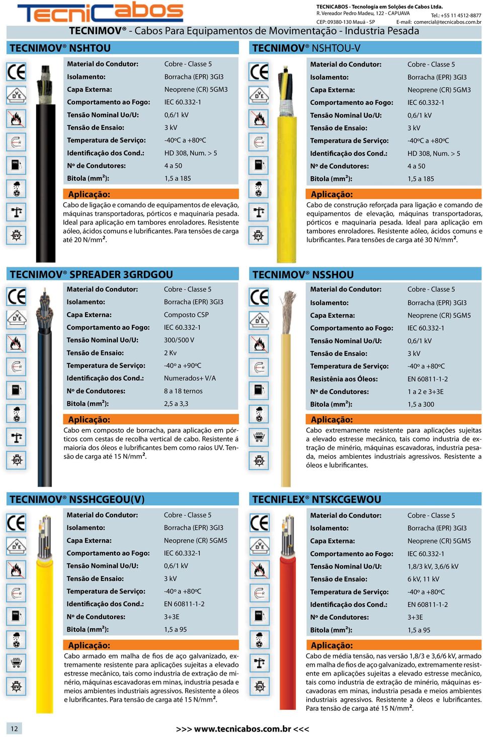 TECNIMOV - Cabos Para Equipamentos de Movimentação - Industria Pesada TECNIMOV NSHTOU TECNIMOV NSHTOU-V Borracha (EPR) 3GI3 Neoprene (CR) 5GM3 3 kv -40ºC a +80ºC HD 308, Num.