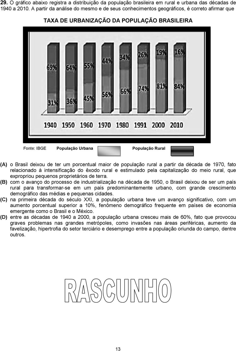 ter um porcentual maior de população rural a partir da década de 1970, fato relacionado à intensificação do êxodo rural e estimulado pela capitalização do meio rural, que expropriou pequenos