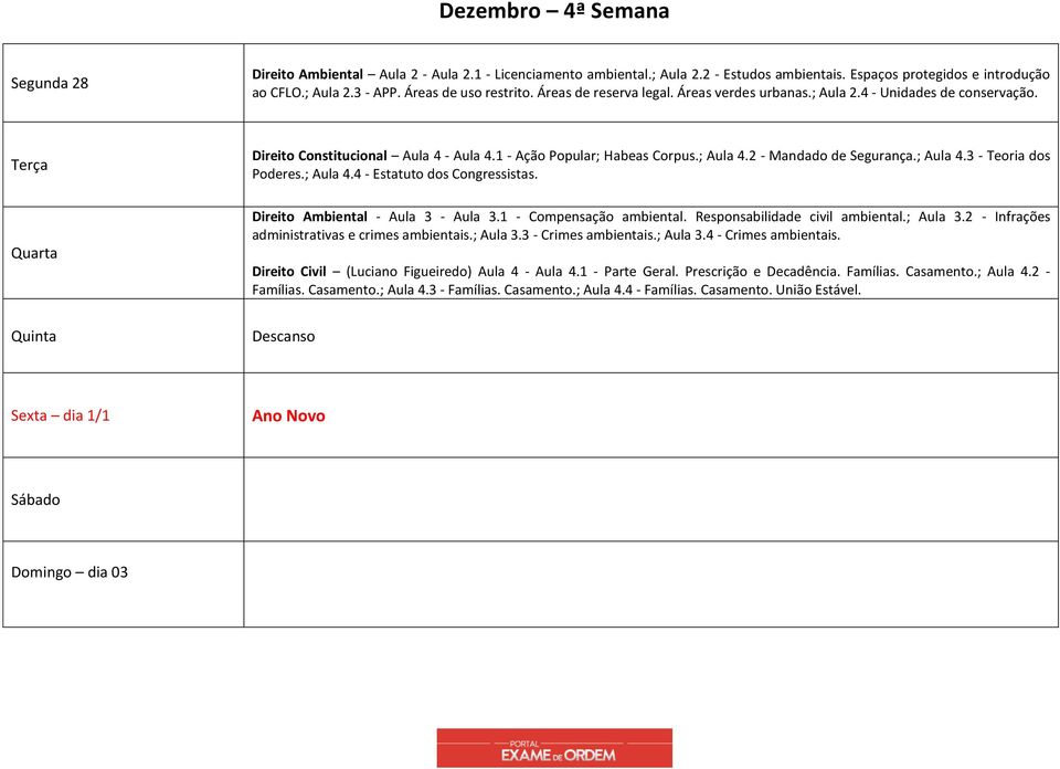 2 - Mandado de Segurança.; Aula 4.3 - Teoria dos Poderes.; Aula 4.4 - Estatuto dos Congressistas. Direito Ambiental - Aula 3 - Aula 3.1 - Compensação ambiental. Responsabilidade civil ambiental.