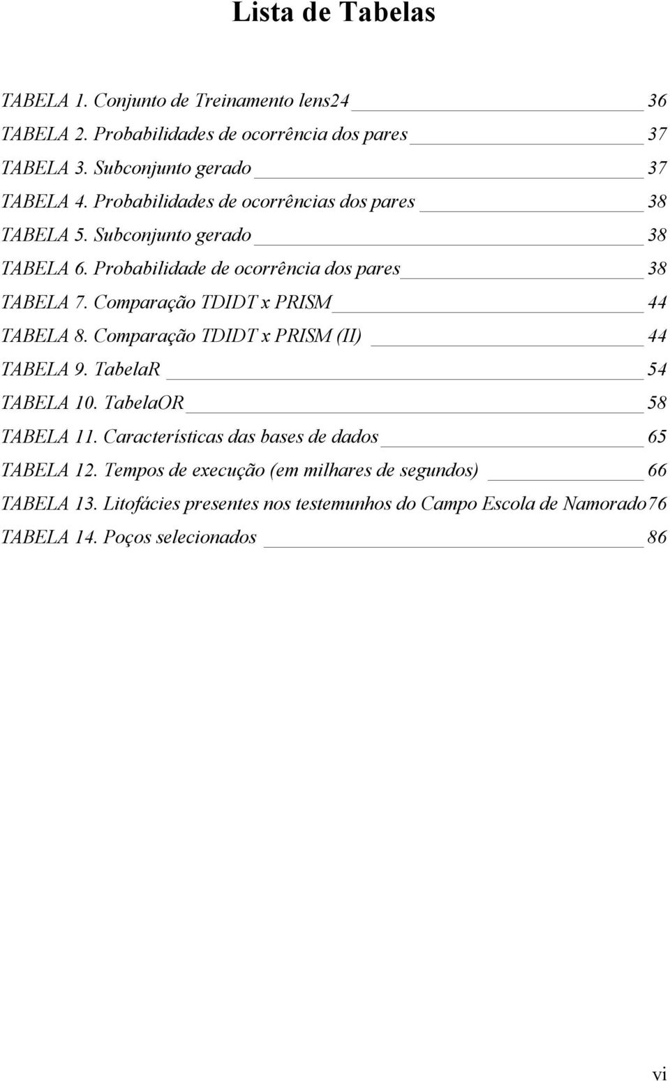 Comparação TDIDT x PRISM 44 TABELA 8. Comparação TDIDT x PRISM (II) 44 TABELA 9. TabelaR 54 TABELA 10. TabelaOR 58 TABELA 11.