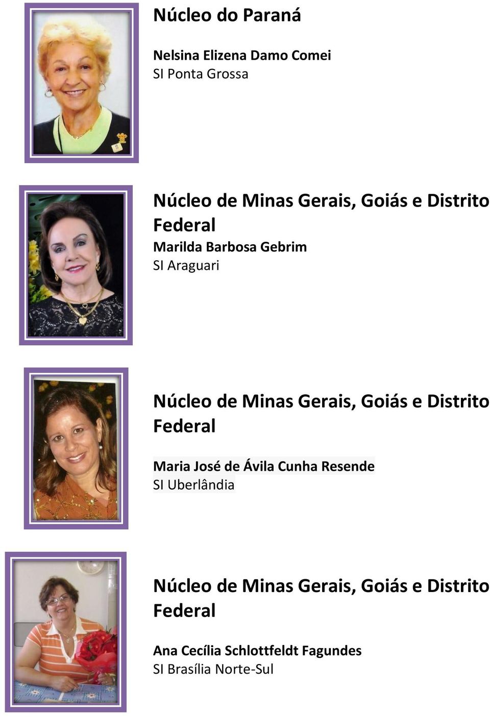 Goiás e Distrito Federal Maria José de Ávila Cunha Resende SI Uberlândia Núcleo de
