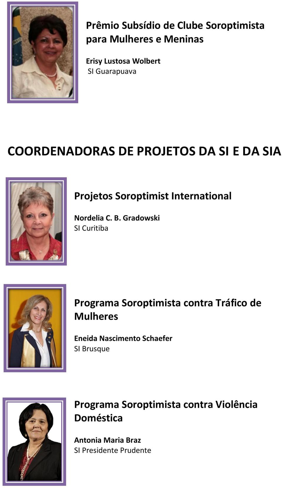 C. B. Gradowski SI Curitiba Programa Soroptimista contra Tráfico de Mulheres Eneida Nascimento