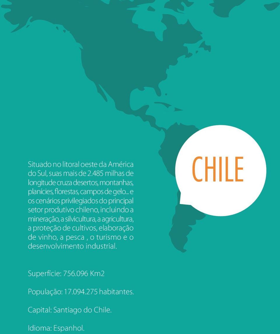.. e os cenários privilegiados do principal setor produtivo chileno, incluindo a mineração, a silvicultura, a