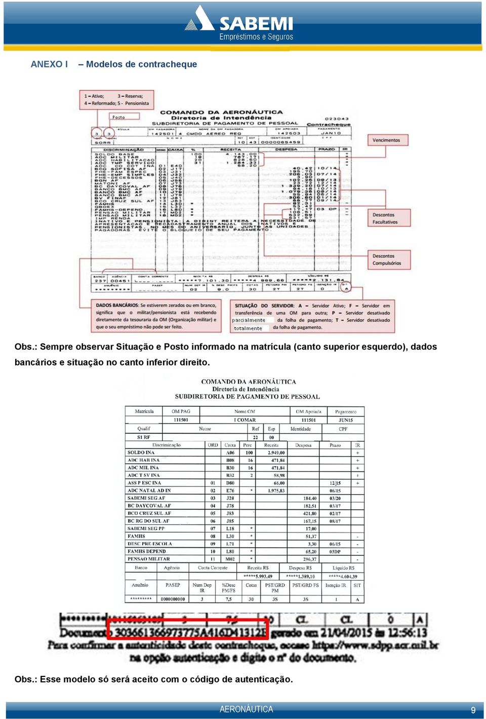 (canto superior esquerdo), dados bancários e situação no canto