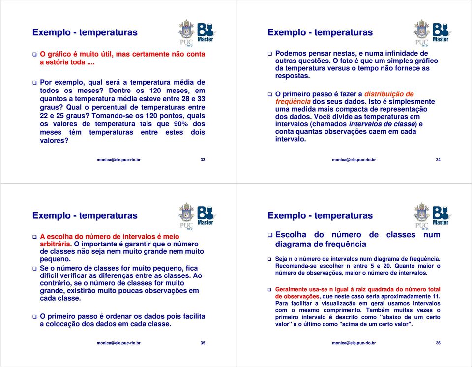 Tomando-se os 120 pontos, quais os valores de temperatura tais que 90% dos meses têm temperaturas entre estes dois valores?