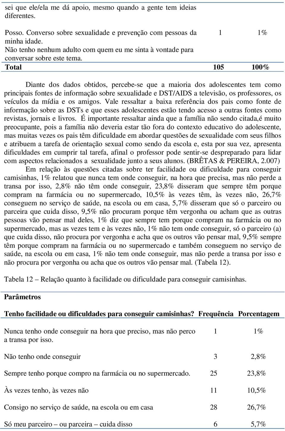 Diante dos dados obtidos, percebe-se que a maioria dos adolescentes tem como principais fontes de informação sobre sexualidade e DST/AIDS a televisão, os professores, os veículos da mídia e os amigos.