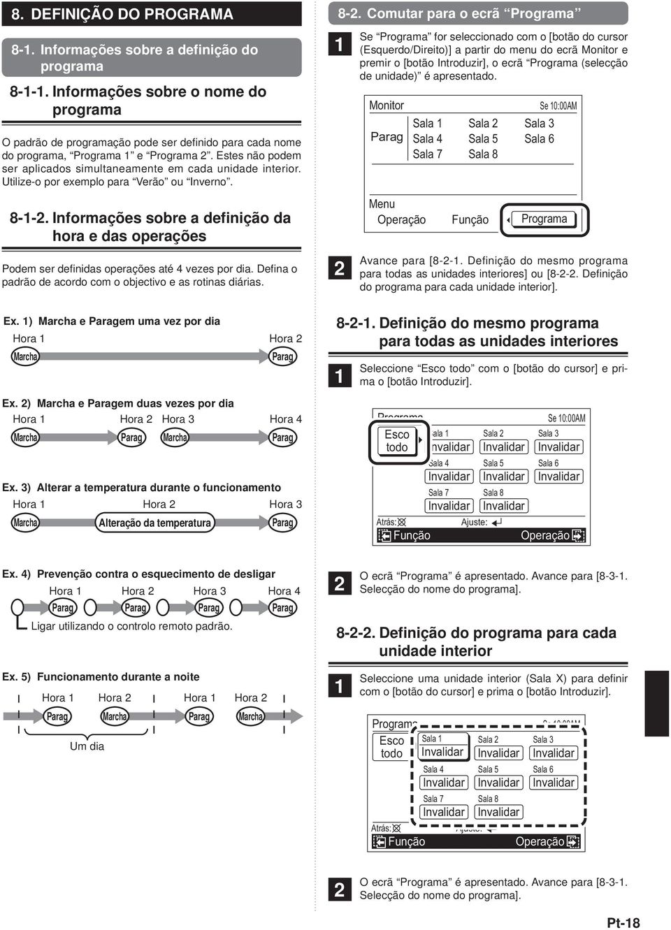 Informações sobre a definição da hora e das operações Podem ser defi nidas operações até 4 vezes por dia. Defi na o padrão de acordo com o objectivo e as rotinas diárias. 8-.