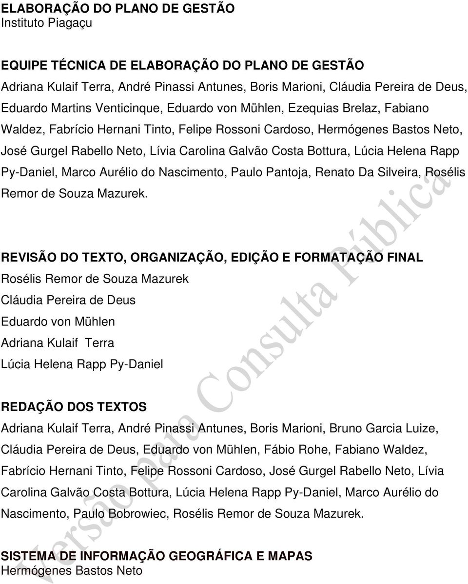 Bottura, Lúcia Helena Rapp Py-Daniel, Marco Aurélio do Nascimento, Paulo Pantoja, Renato Da Silveira, Rosélis Remor de Souza Mazurek.