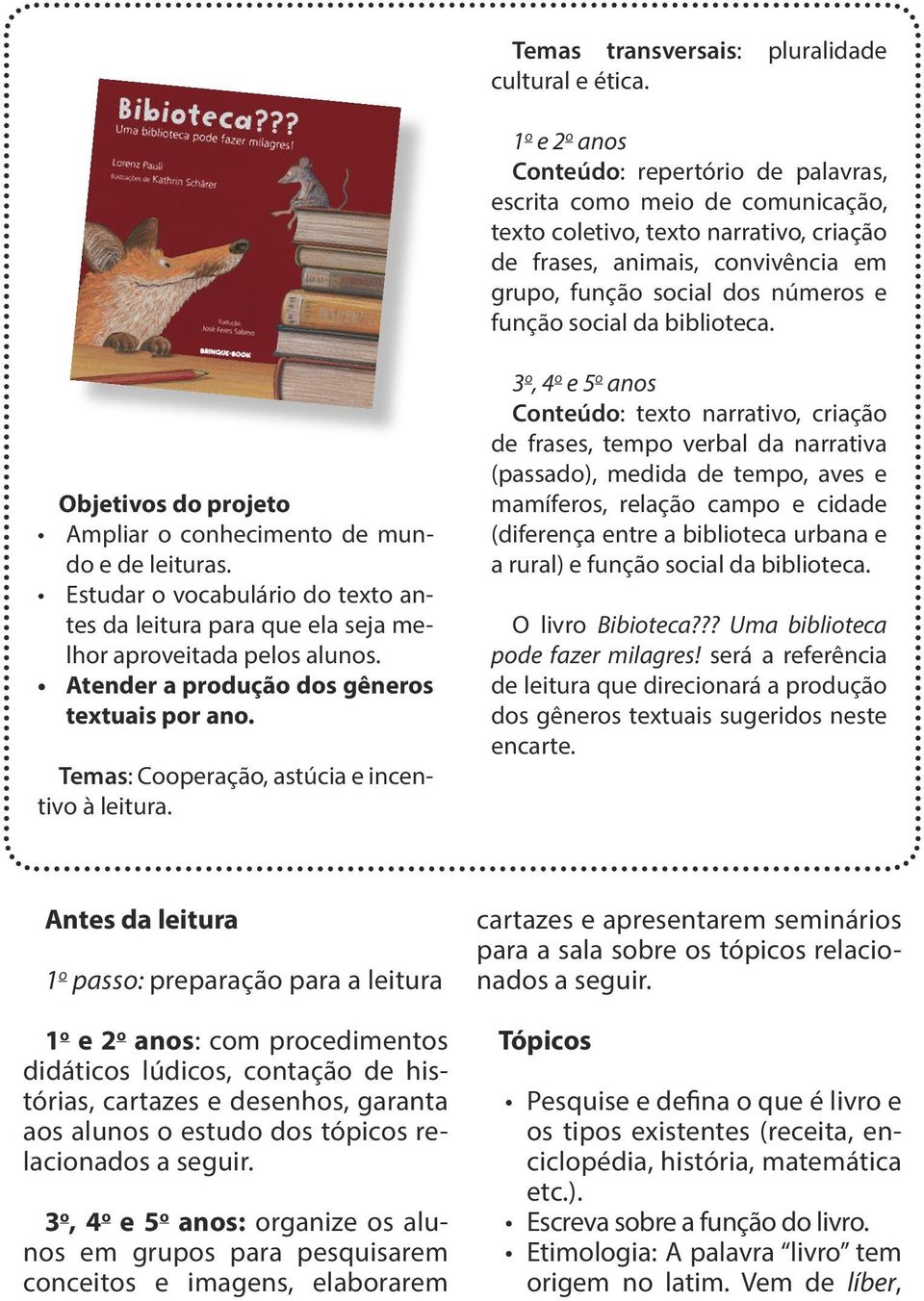 função social da biblioteca. Objetivos do projeto Ampliar o conhecimento de mundo e de leituras. Estudar o vocabulário do texto antes da leitura para que ela seja melhor aproveitada pelos alunos.