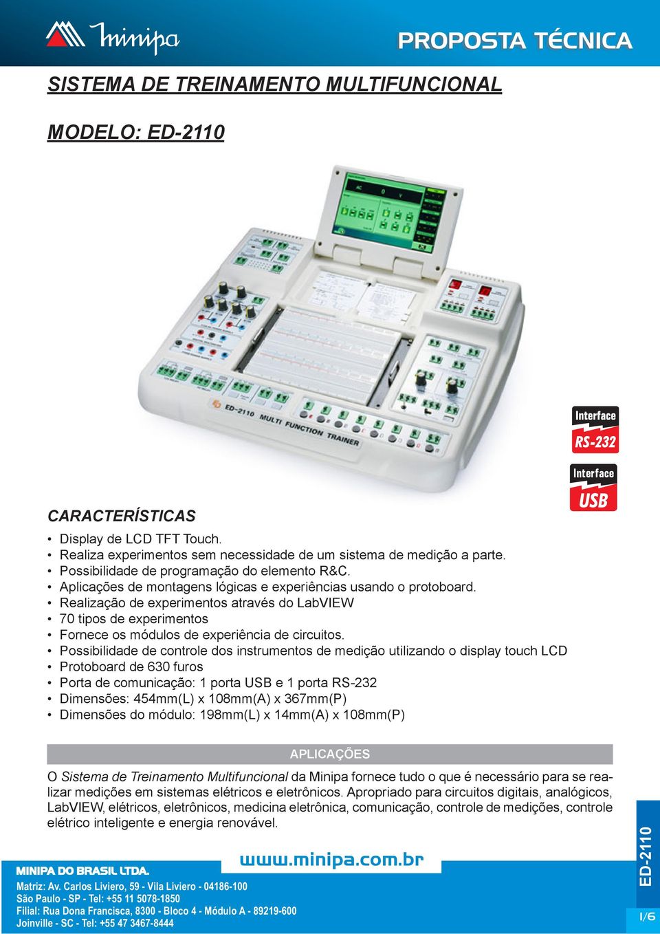 Realização de experimentos através do LabVIEW 70 tipos de experimentos Fornece os módulos de experiência de circuitos.