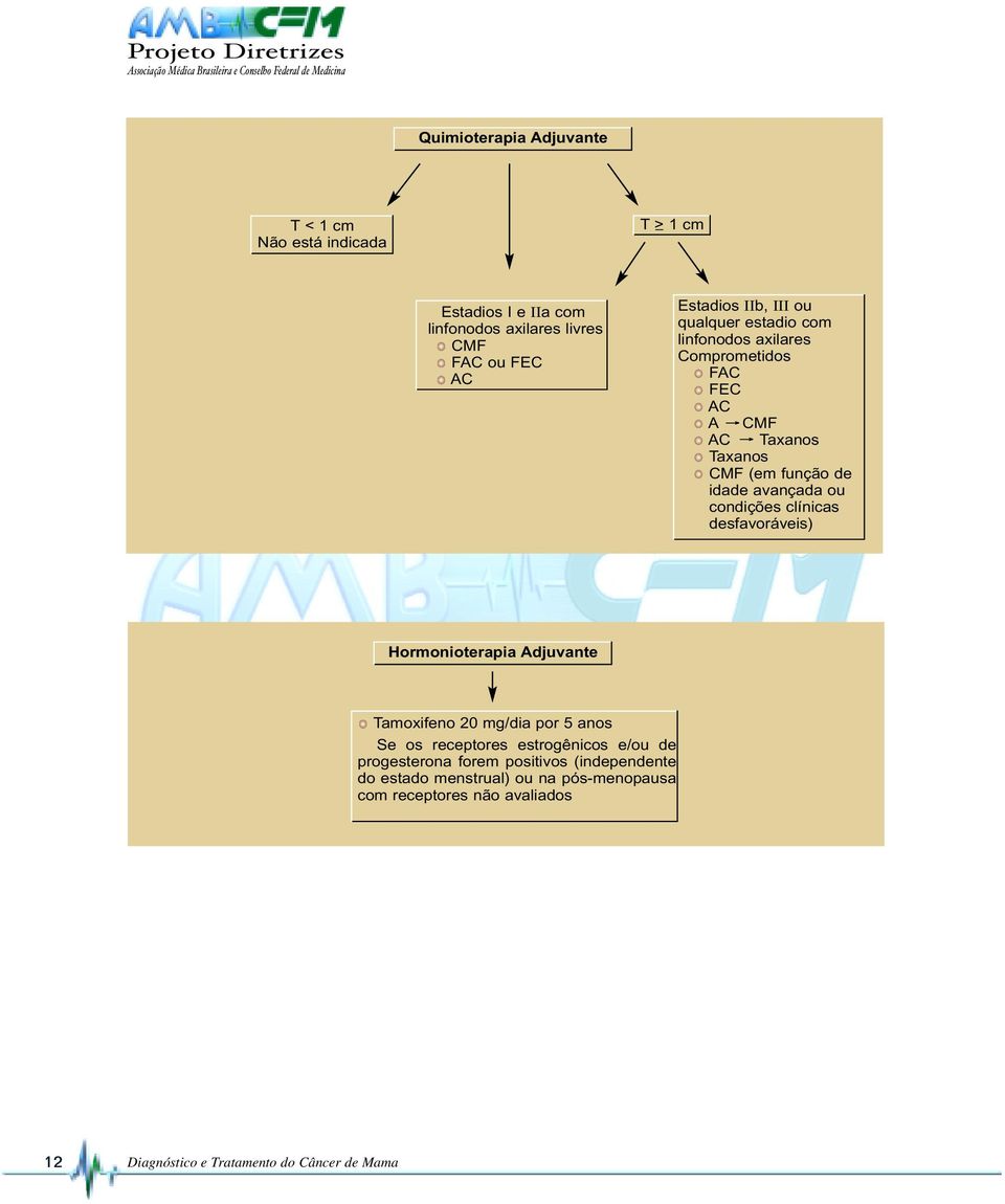 de idade avançada ou condições clínicas desfavoráveis) Hormonioterapia Adjuvante Tamoxifeno 20 mg/dia por 5 anos Se os receptores