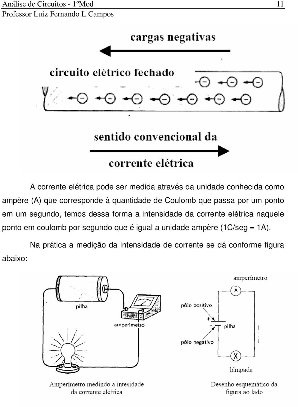 intensidade da corrente elétrica naquele ponto em coulomb por segundo que é igual a unidade