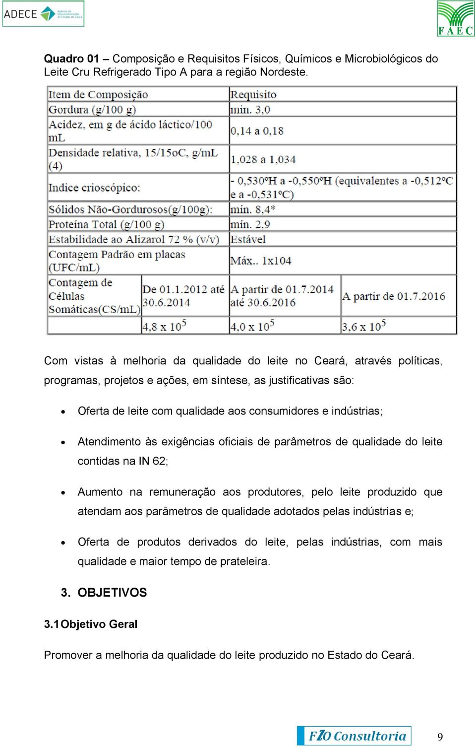 indústrias; Atendimento às exigências oficiais de parâmetros de qualidade do leite contidas na IN 62; Aumento na remuneração aos produtores, pelo leite produzido que atendam aos parâmetros