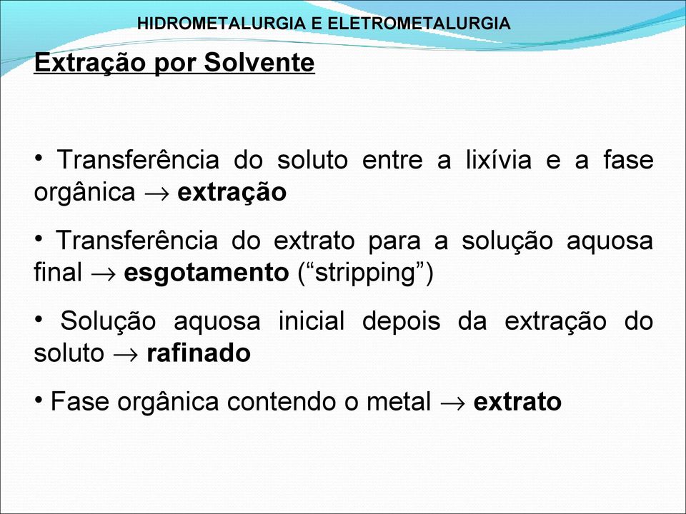 esgotamento ( stripping ) Solução aquosa inicial depois da