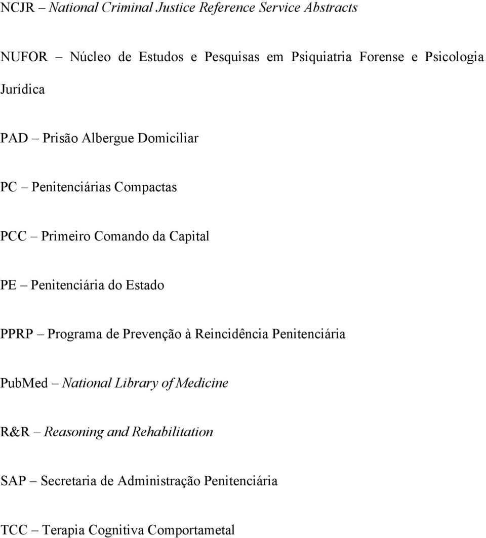 Capital PE Penitenciária do Estado PPRP Programa de Prevenção à Reincidência Penitenciária PubMed National Library