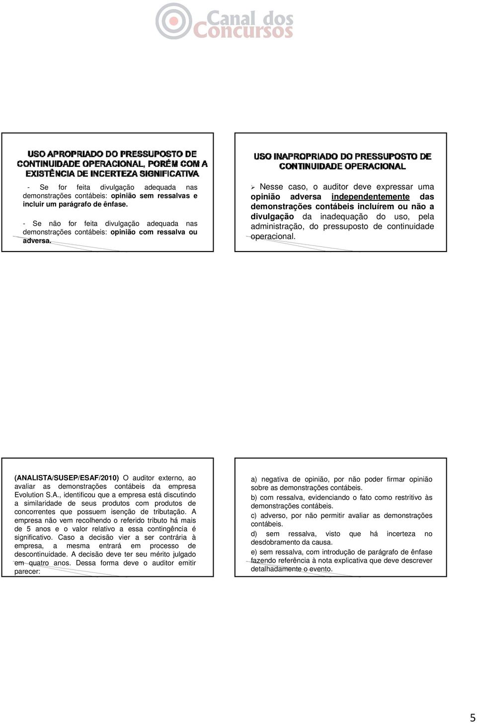 Nesse caso, o auditor deve expressar uma opinião adversa independentemente das demonstrações contábeis incluírem ou não a divulgação da inadequação do uso, pela administração, do pressuposto de