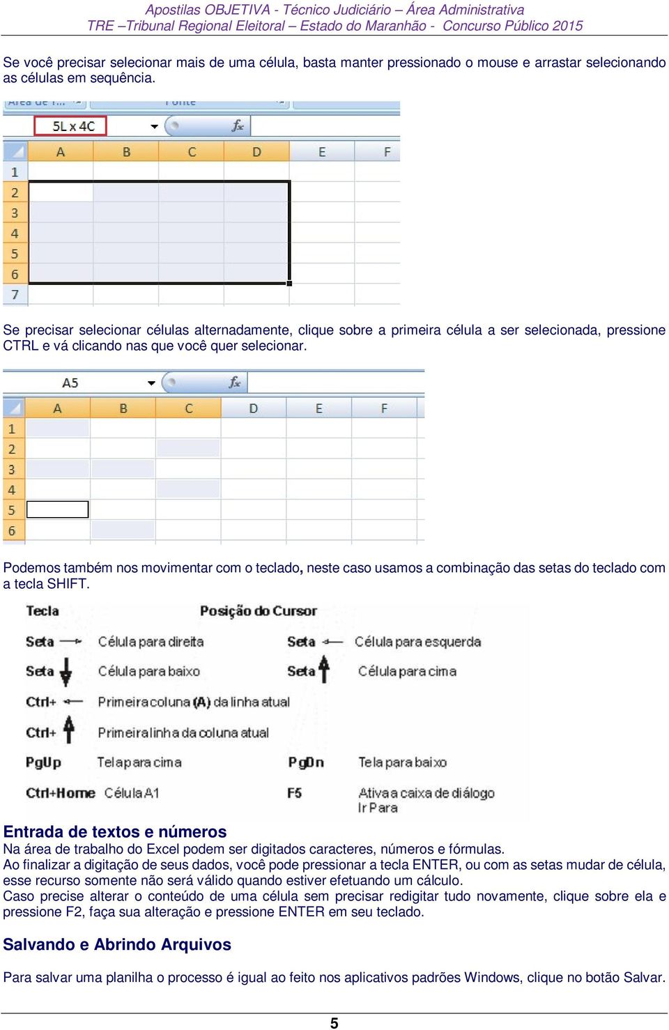 Podemos também nos movimentar com o teclado, neste caso usamos a combinação das setas do teclado com a tecla SHIFT.