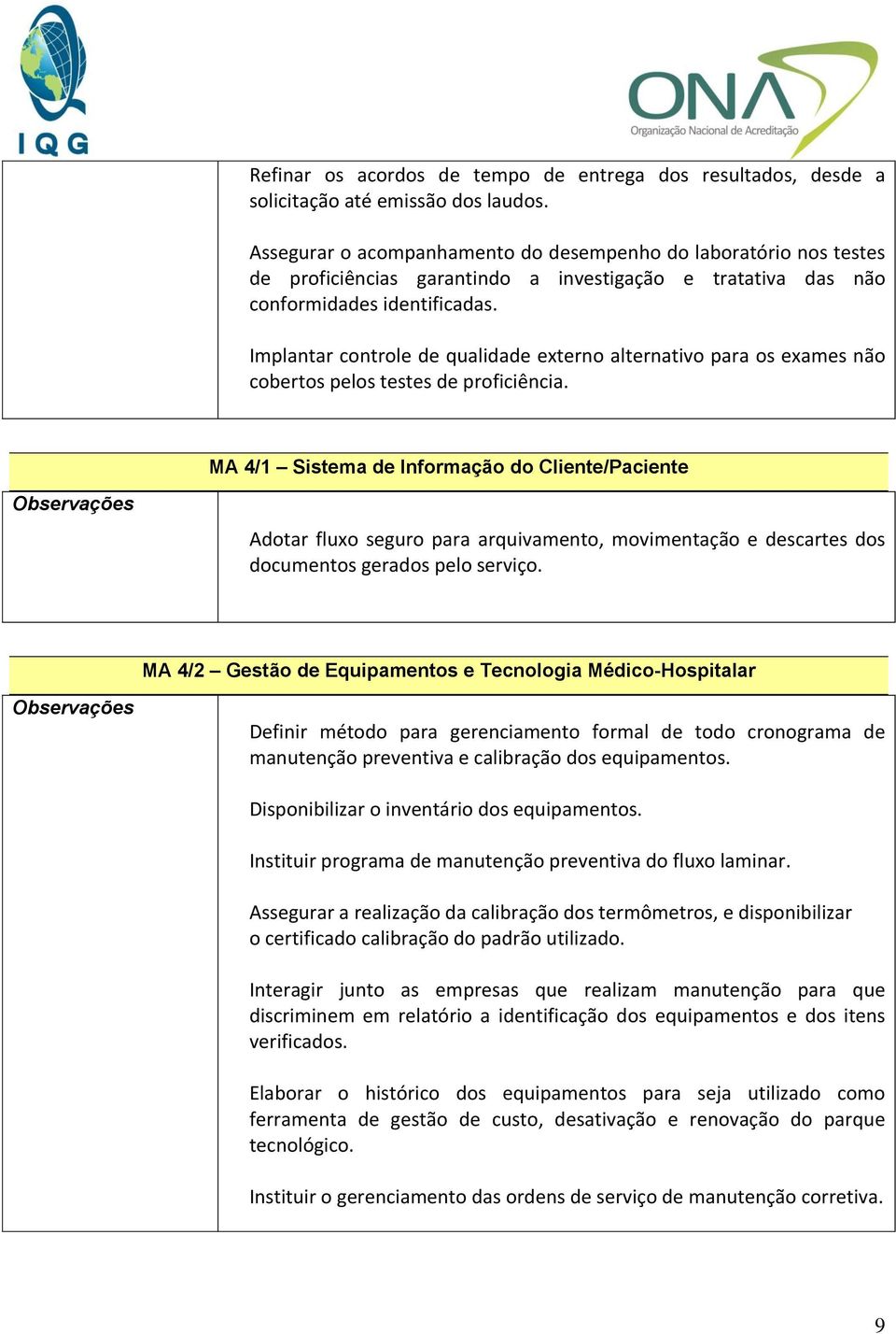 Implantar controle de qualidade externo alternativo para os exames não cobertos pelos testes de proficiência.