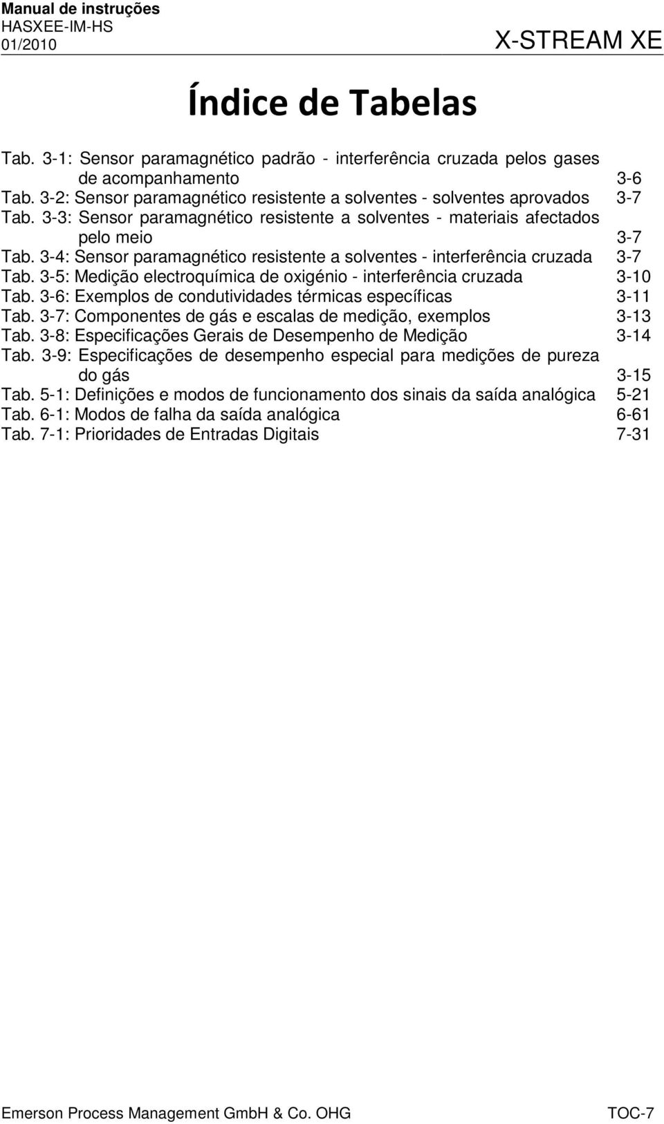 3-4: Sensor paramagnético resistente a solventes - interferência cruzada 3-7 Tab. 3-5: Medição electroquímica de oxigénio - interferência cruzada 3-10 Tab.