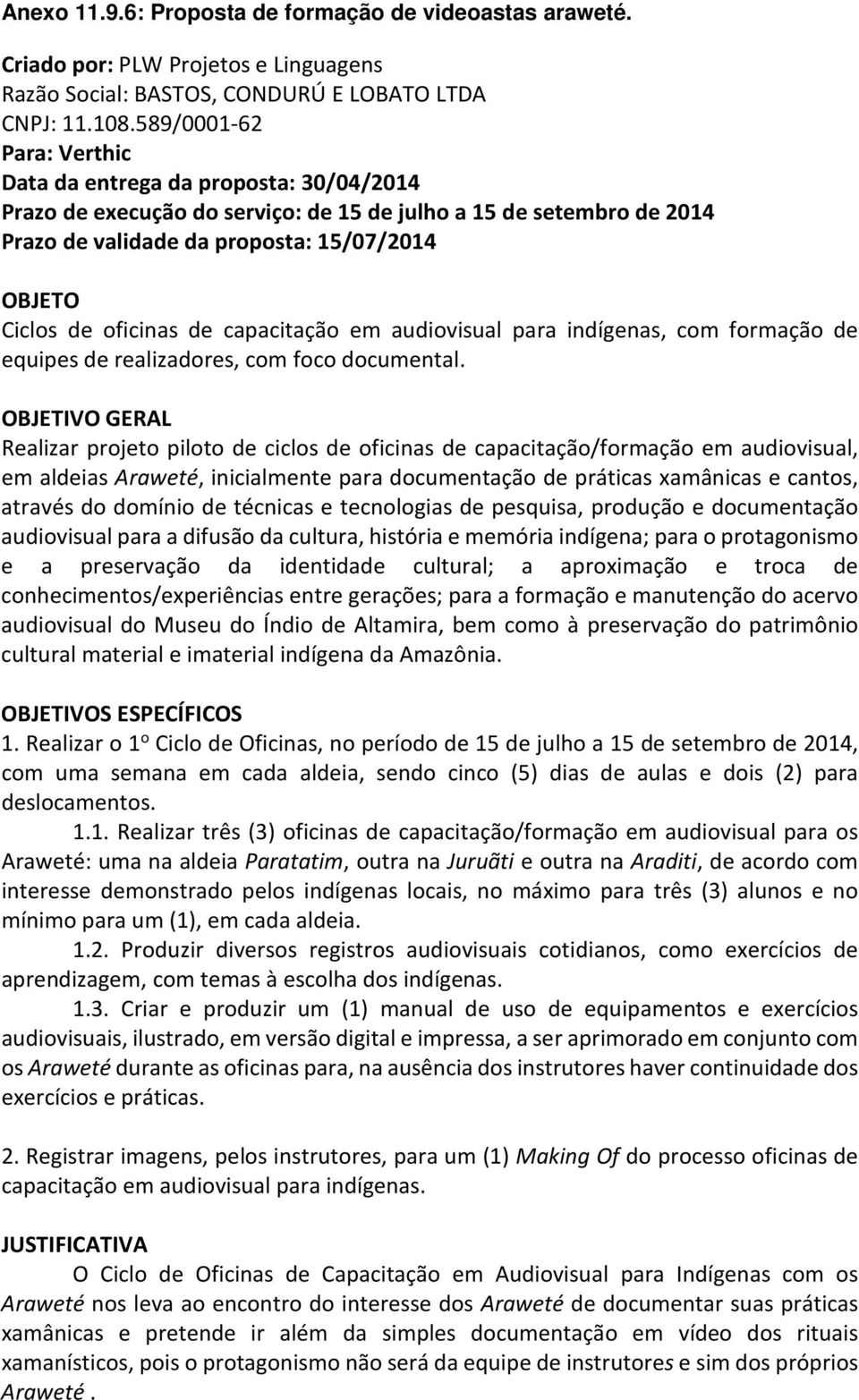 oficinas de capacitação em audiovisual para indígenas, com formação de equipes de realizadores, com foco documental.